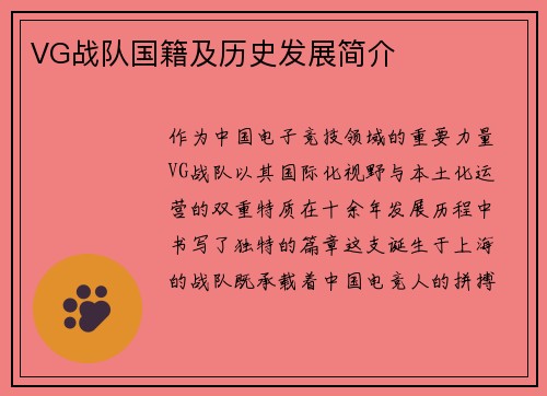 VG战队国籍及历史发展简介
